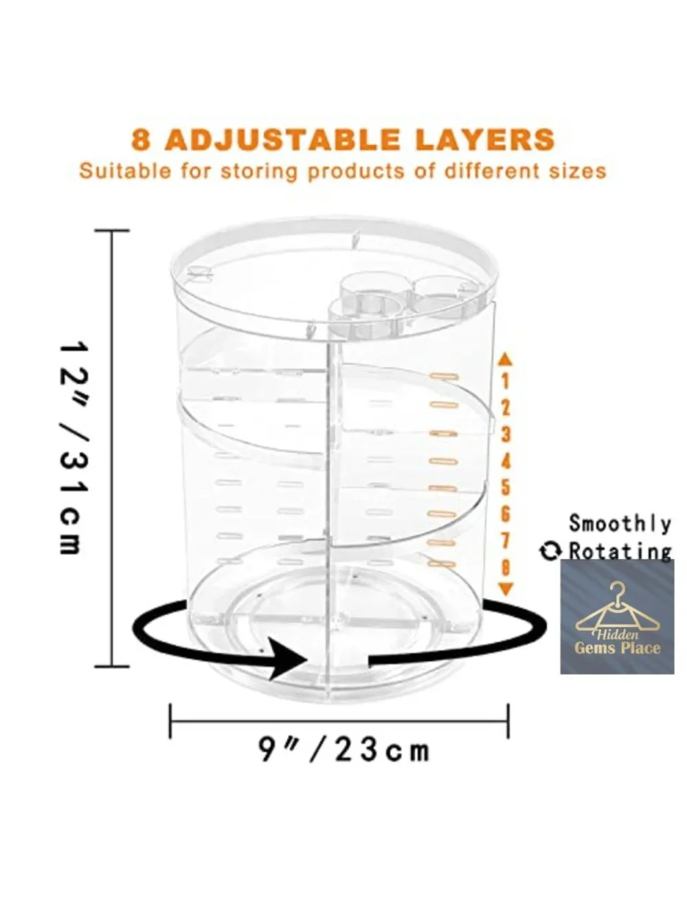 Rotating Makeup Organizer, 8 Adjustable Layers Spinning Cosmetic Storage with